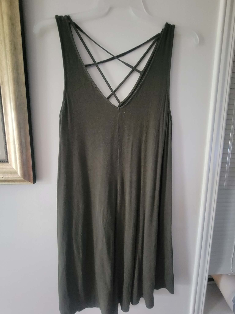 Source Unknown Olive Green Strappy V-Neck Midi Dress